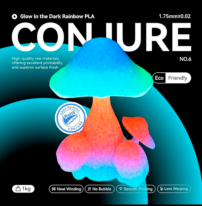 Conjure PLA Rainbow Glow-in-the-Dark Filament – 1.75mm – 1Kg