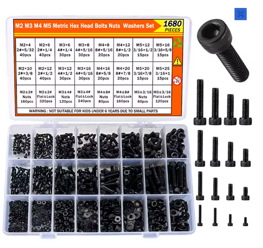 Metric Screw Assortment Kit M2 M3 M4 M5 – 1,680 Pieces | Premium Alloy Steel