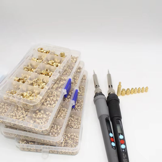 Heat-Set Insert Kit with Soldering Iron for 3D Printing | Copper Tips, Professional Inserts, M2–M8 Compatible