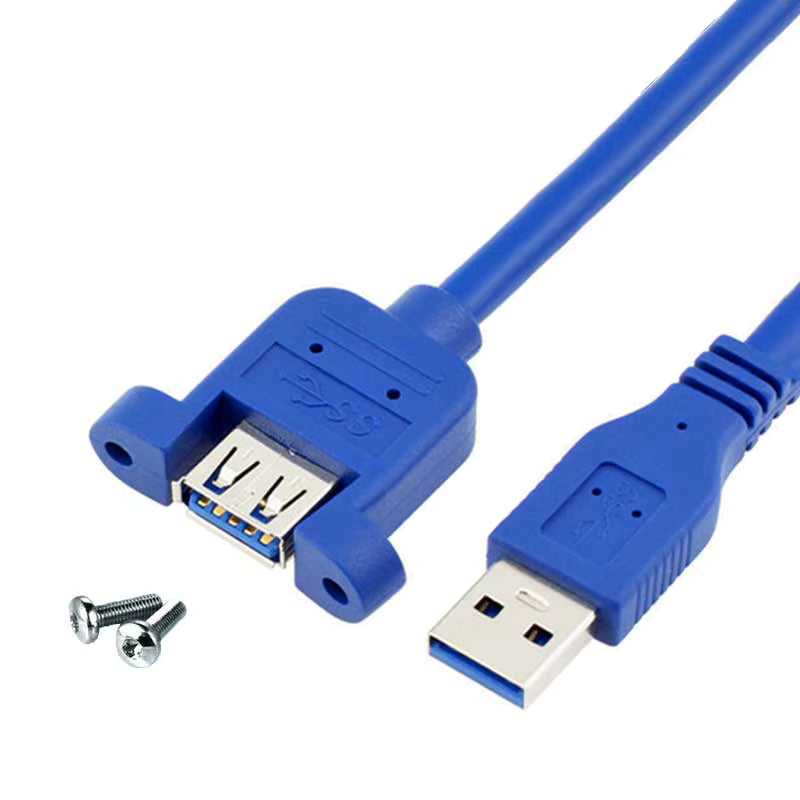 USB 3.0 Extension Cable Male to Female – Double Shielded, Panel Mount with Screw Lock, 0.3m / 1m / 3m / 5m