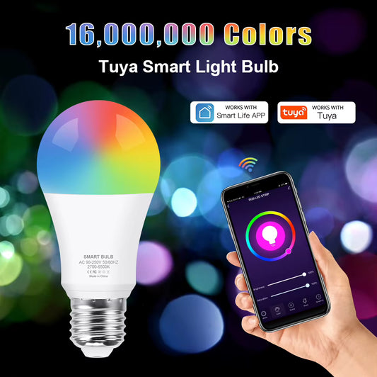 E27 Smart LED Light Bulb 15W – RGB + Tunable White (2700K–6500K), Wi-Fi & Bluetooth, Tuya App, Alexa & Google Compatible