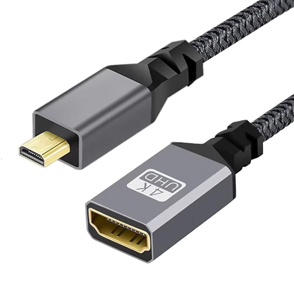 Micro HDMI to HDMI Adapter Cable (Male to Female) – HDMI 2.0, 4K@60Hz, HDR, 18Gbps, High-Speed, 20cm (7.87 in)