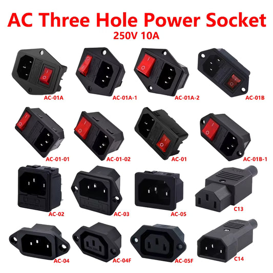 IEC C13 / C14 Power Socket with LED Rocker Switch & Fuse – 10A 250V Computer Mount Inlet Connector